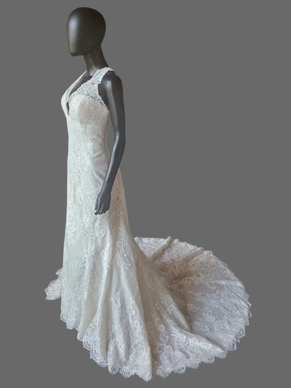 NEW Nude/Ivory Full Lace Racerback V-Neck Fit/Flare Wedding Gown - San Patrick - Picture 3 of 11